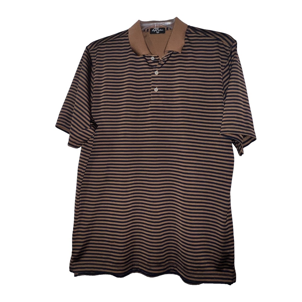 Byron Nelson Mens Large Brown Black Striped Short Sleeve Polo Golf Shirt L